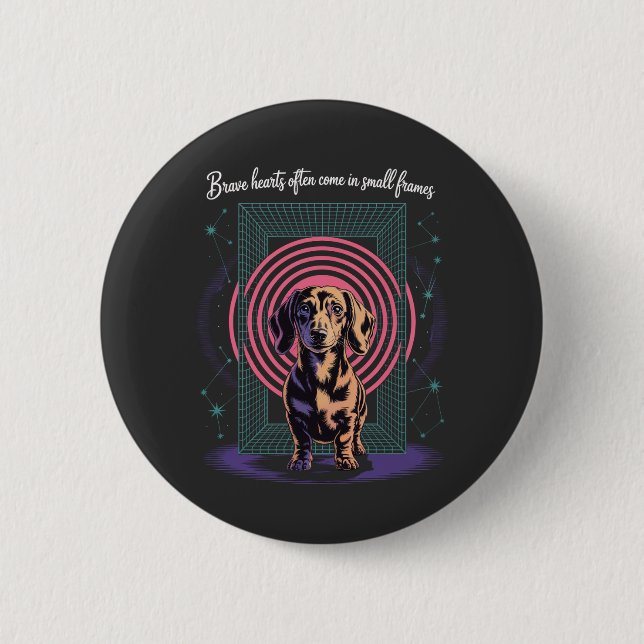 Dachshund Modiga Hjärtan Kommer Ofta I Små Ramar Knapp (Framsida)