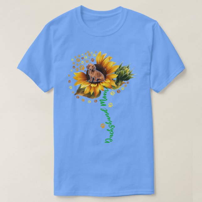 Dachshund Mom Funny Dachshund On Sunflower Dog Paw T Shirt (Design framsida)