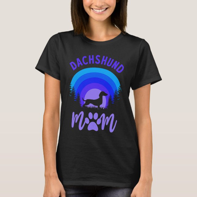 Dachshund Mom Purple Blue Sunset T Shirt (Framsida)