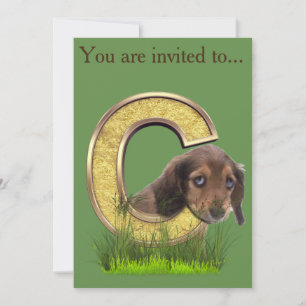 Dachshund-Monogram, huvudstad, brev C Inbjudningar