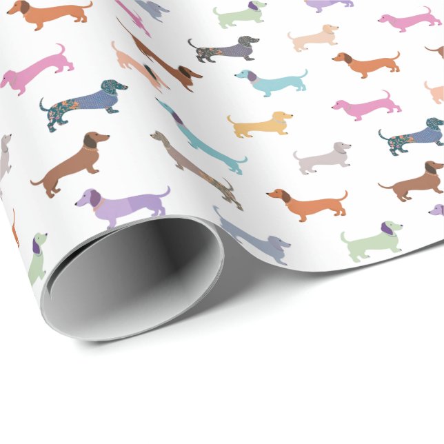 Dachshund Mönster Colorful Sause Hundar Snyggt Presentpapper (Rullad Hörn)