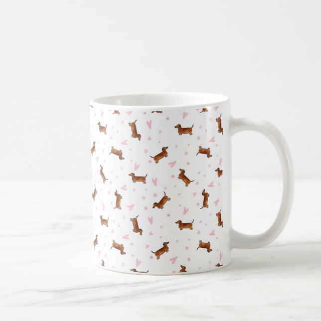 Dachshund Mönster - Hearts Kaffemugg (Höger)