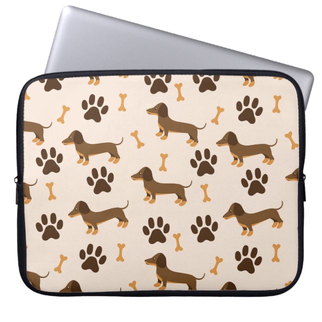 Dachshund Mönster: Vintage Print Design Laptop Fodral (Framsidan)