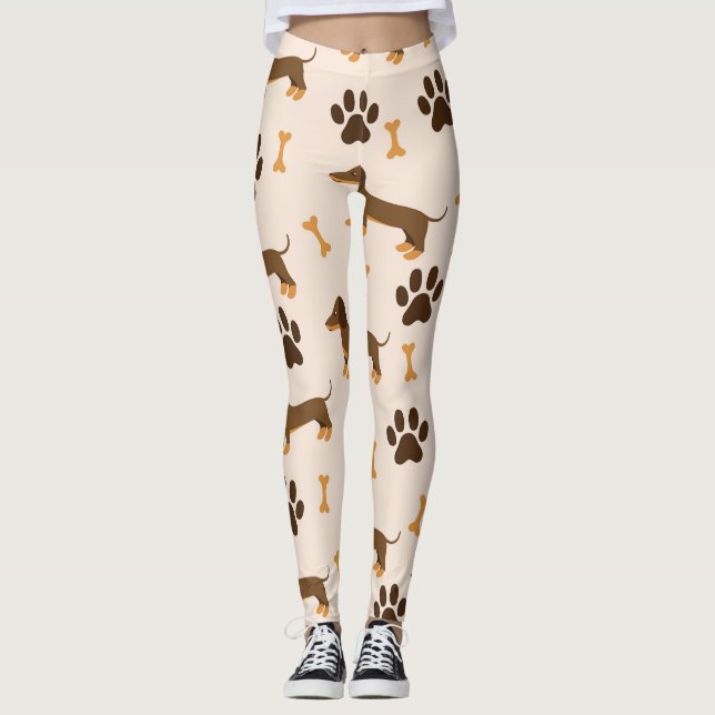 Dachshund Mönster: Vintage Print Design Leggings (Framsida)