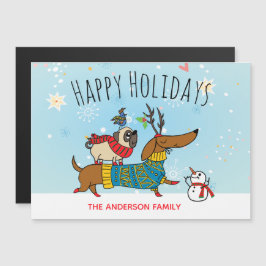 Dachshund, Mops och Fågel Magnetkort