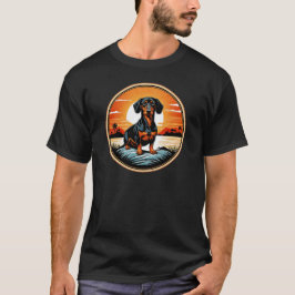 Dachshund mot en Vintage Solnedgång Retro T Shirt
