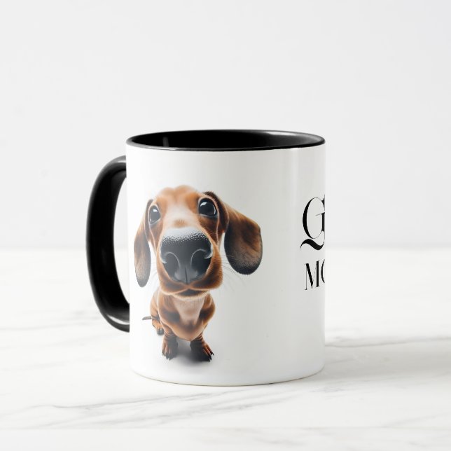 Dachshund nära Mugg med dig namn (Framsida vänster)