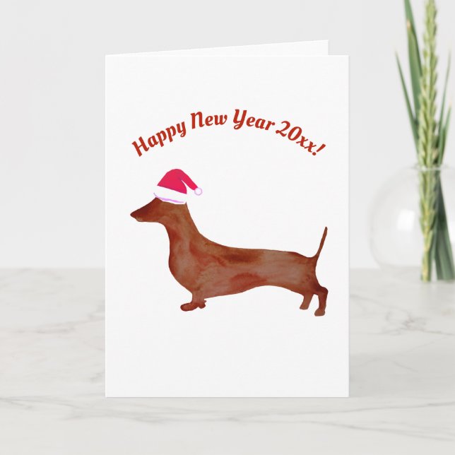Dachshund, Nyårs Anpassad  Grattiskort Kort (Framsida)