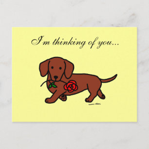 Dachshund och blomstertecknad vykort