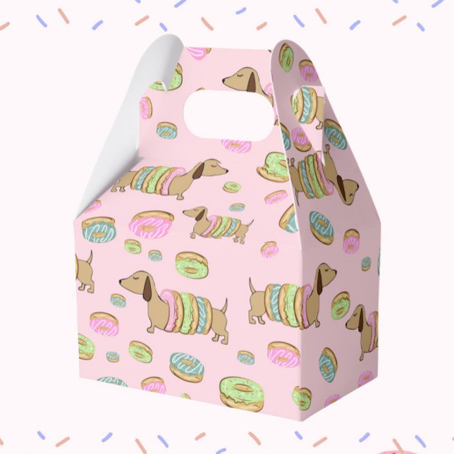 Dachshund och Donuts Gift Favor Box för Party Presentaskar (Dachshunds and donuts gift box or wiener dog and donuts party favor)