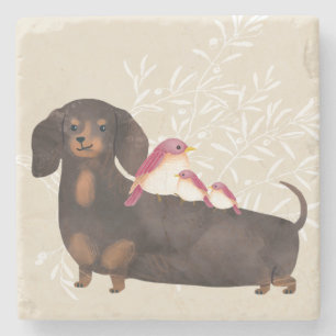 Dachshund och fågelfamilj stenunderlägg
