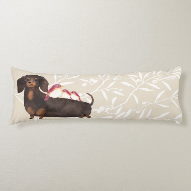 Dachshund- och fågelfamiljen kroppskudde (Framsidan)