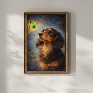 Dachshund och fjäril poster