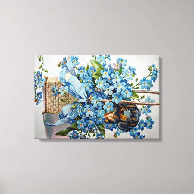 Dachshund och Glöm mig-Nots Canvastryck (Framsida)