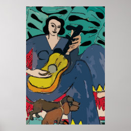 Dachshund och Guitar Poster