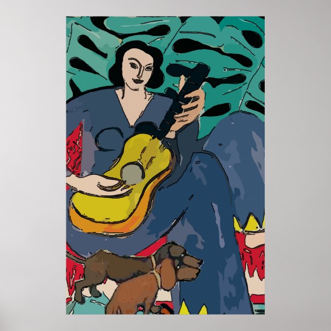 Dachshund och Guitar Poster (Framsidan)