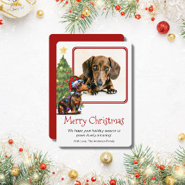 Dachshund och Julgran Pet Hund One Photo Julkort