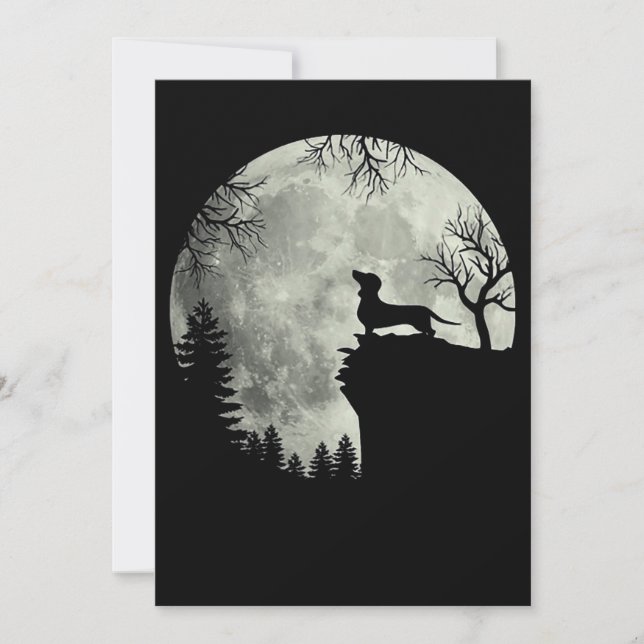 Dachshund och Mån Halloween Inbjudningar (Framsida)