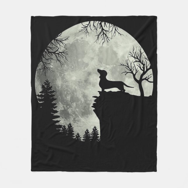 Dachshund och Måne Halloween Fleecefilt (Framsidan)