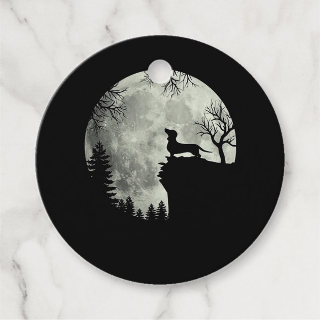 Dachshund och Måne Halloween Gåvor Etiketter (Framsida)