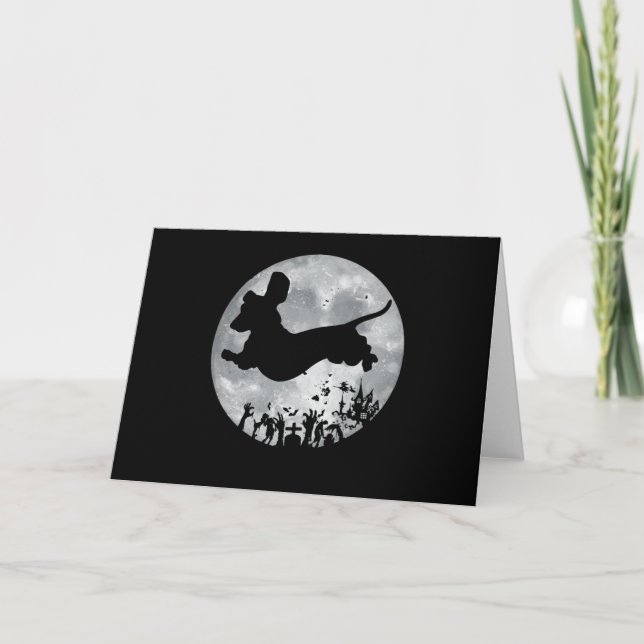 Dachshund och Måne Halloween Kort (Framsida)