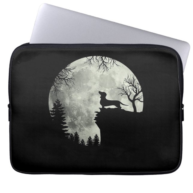 Dachshund och Måne Halloween Laptop Fodral (Framsidan)