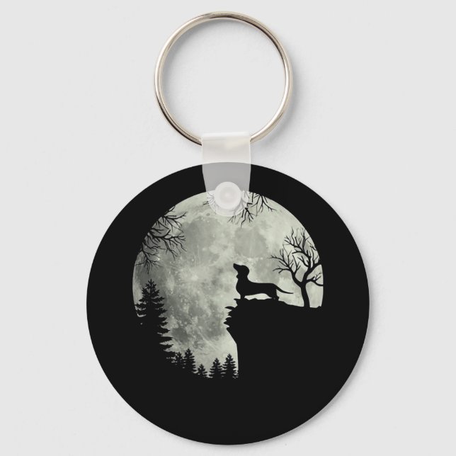 Dachshund och Måne Halloween Nyckelring (Framsida)