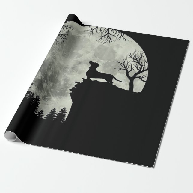 Dachshund och Måne Halloween Presentpapper (Utrullad)
