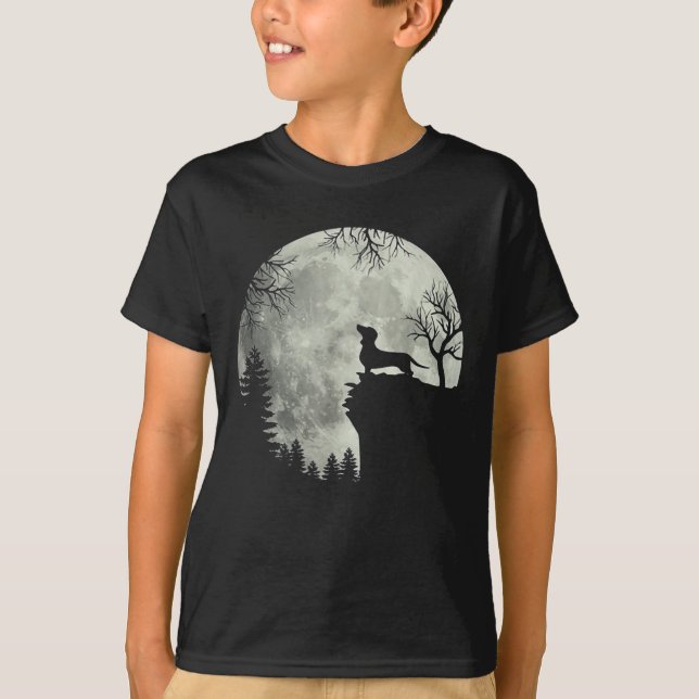Dachshund och Måne Halloween T Shirt (Framsida)