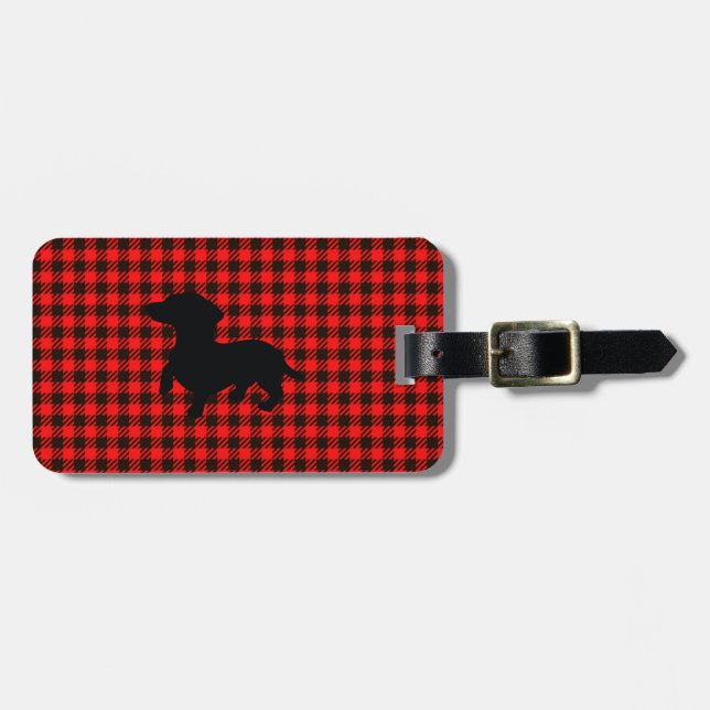 Dachshund och resväskemärke med läderrem bagagebricka (Horisontell Framsida)