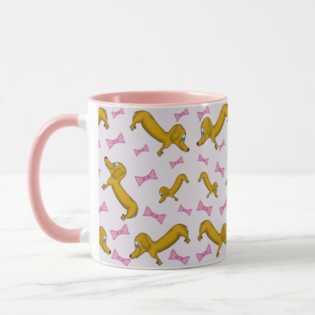Dachshund och Rosa Bows Mugg (Vänster)