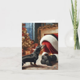 Dachshund och Santa vikt julkort Kort