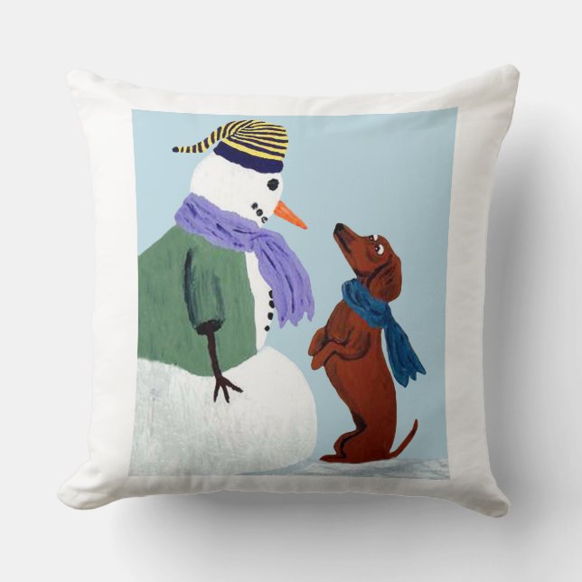 Dachshund och snömannen kudde (Framsida)