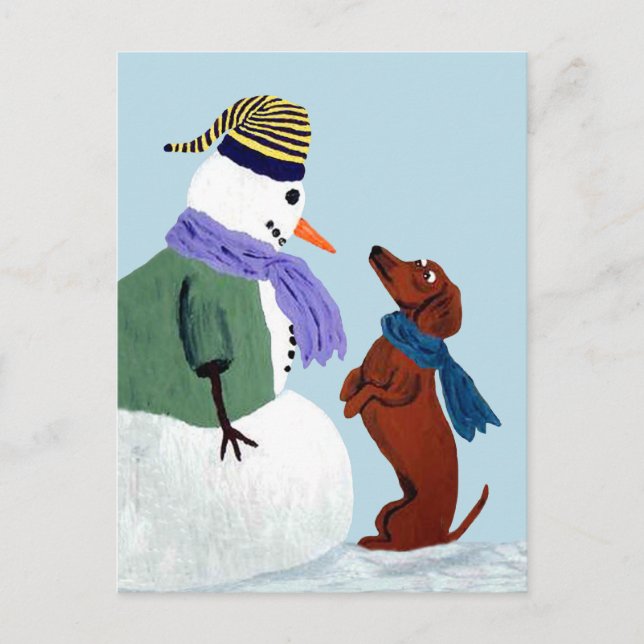 Dachshund och Snömannen Postkort Vykort (Framsida)