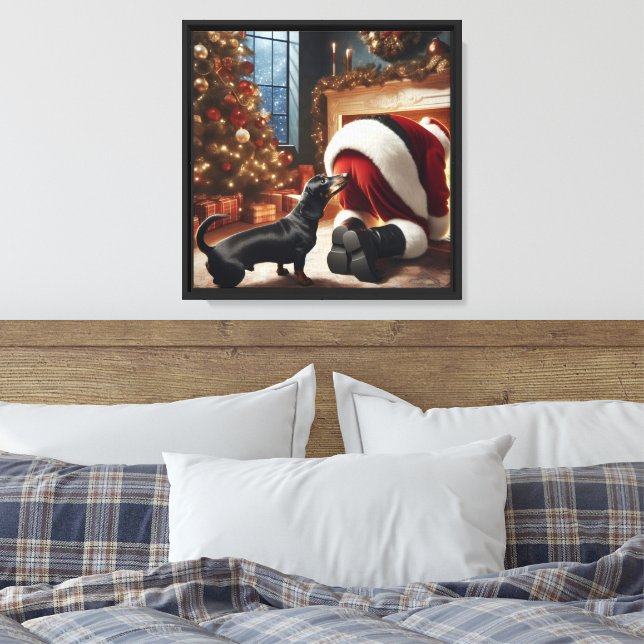 Dachshund och tomte  canvastryck (Insitu (sovrum))