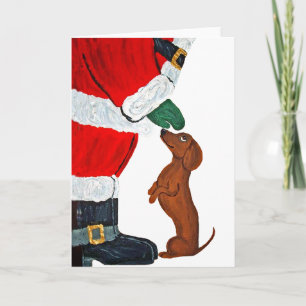 Dachshund och tomte helgkort
