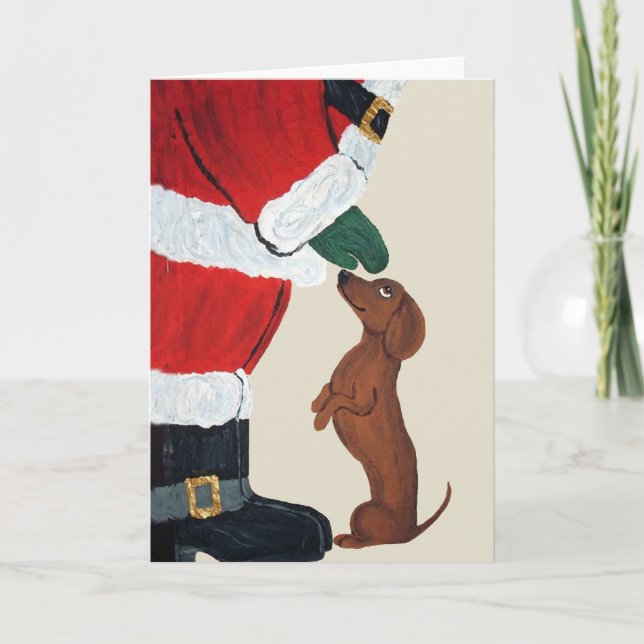 Dachshund och tomte helgkort (Framsida)