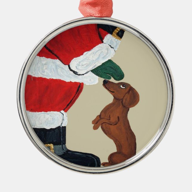 Dachshund och tomte julgransprydnad metall (Framsidan)