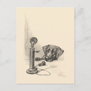 Dachshund och vintage telefon vykort