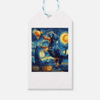 Dachshund of van gogh starry night halloween Funny Presentetikett