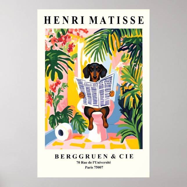 Dachshund on Toilet Wall Art - Funny Matisse Poster (Framsidan)