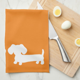 Dachshund Orange Dish Towel for Wiener Hundälskare Kökshandduk