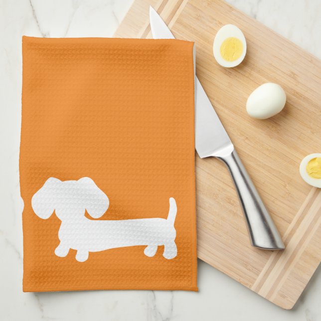 Dachshund Orange Dish Towel for Wiener Hundälskare Kökshandduk (Vikt i Fjärdedel)