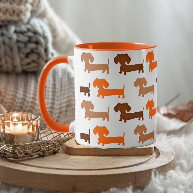 Dachshund  & Orange Höst färger Doxie Kärlek Mugg (Cozy dachshund mug in fall colors)
