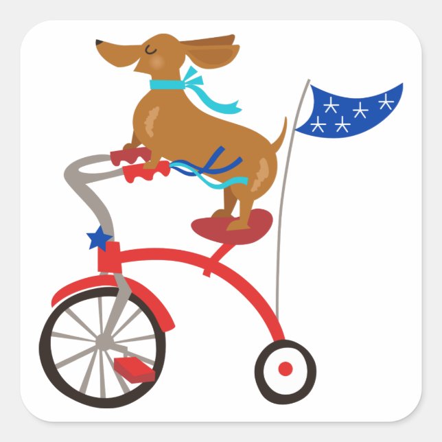 Dachshund på Bike Fyrkantigt Klistermärke (Framsida)