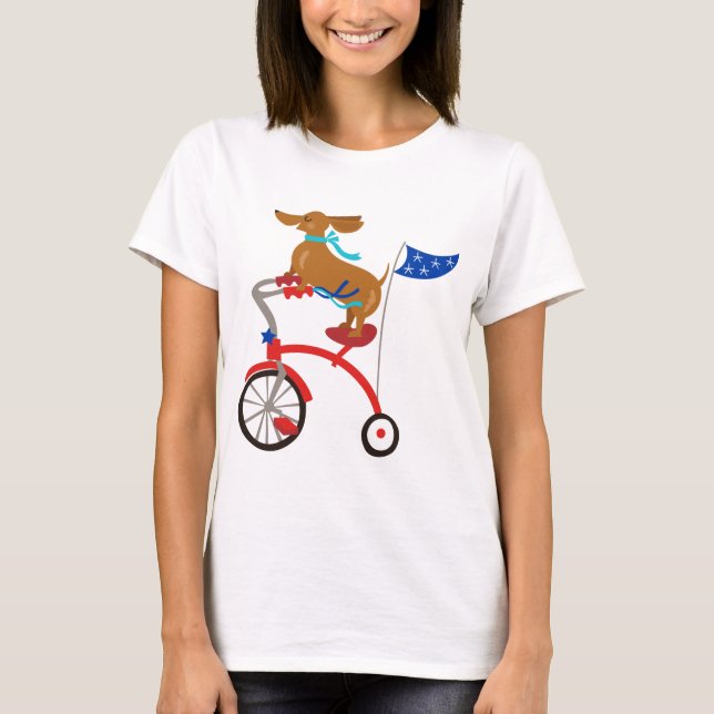 Dachshund på Bike T Shirt (Framsida)