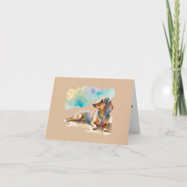 Dachshund på ett tomt hälsningskort på stranden kort (Framsida)