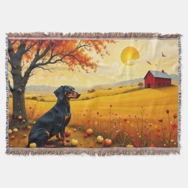 Dachshund på gården vid solnedgång filt (Framsidan)