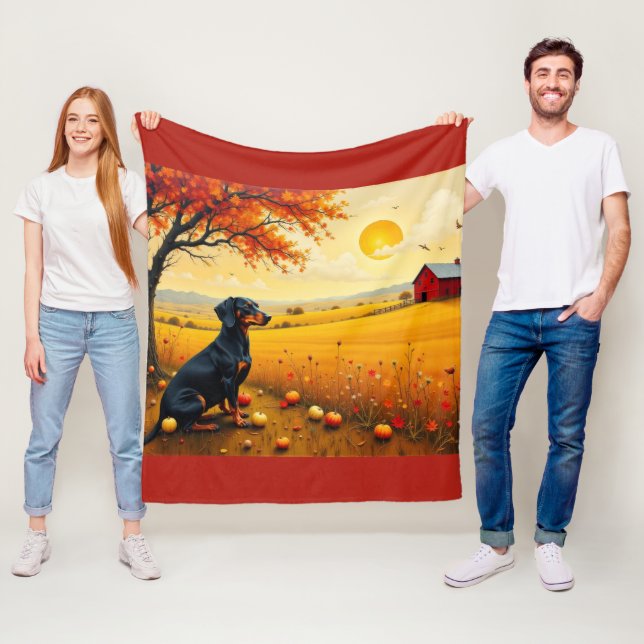 Dachshund på gården vid solnedgång fleecefilt (På plats)