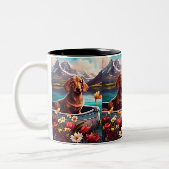 Dachshund på paddel: Ett naturskönt äventyr Två-Tonad Mugg (Vänster)